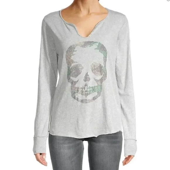 NWT Zadig & Voltaire Tunisien Camo Strass Skull Henley - Picture 1 of 8